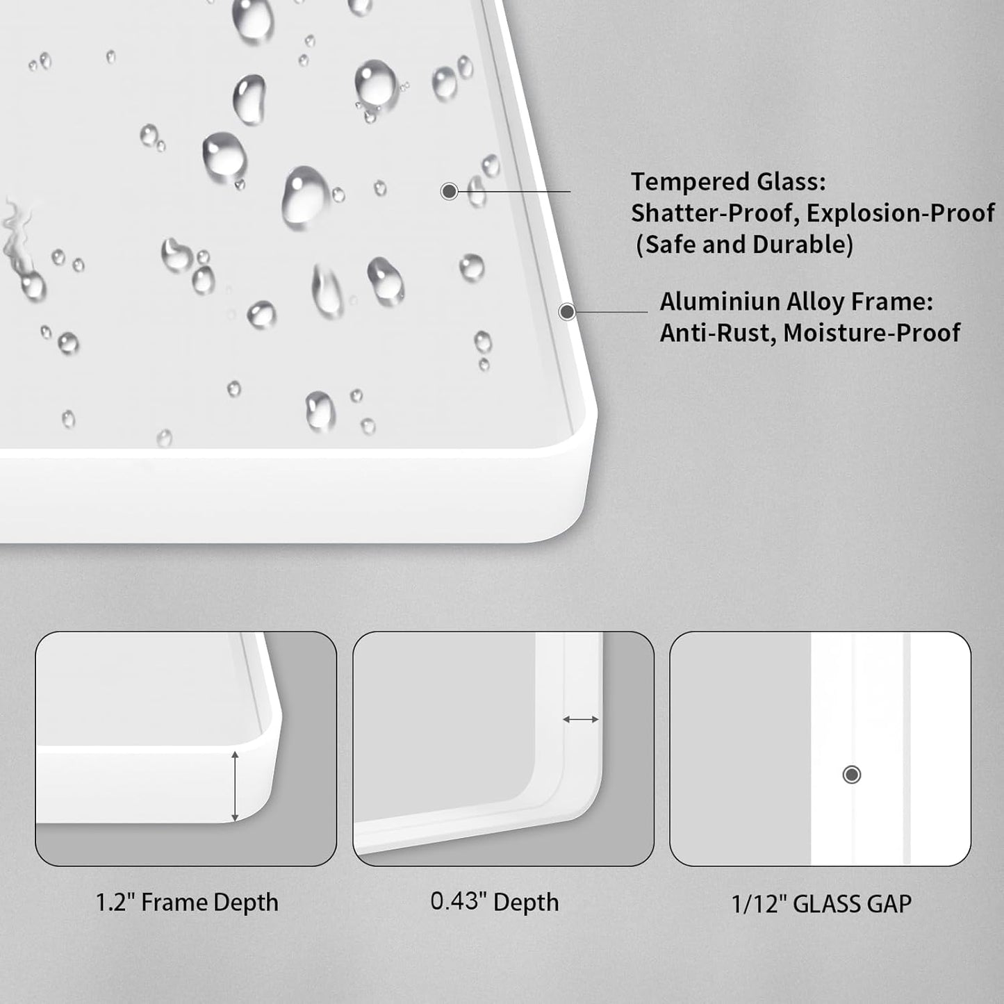 LOAAO Bathroom Mirror - 30x36 Inch White Metal Framed Vanity Mirror | Large Rounded Rectangle, Anti-Rust Tempered Glass, Versatile Hanging Options