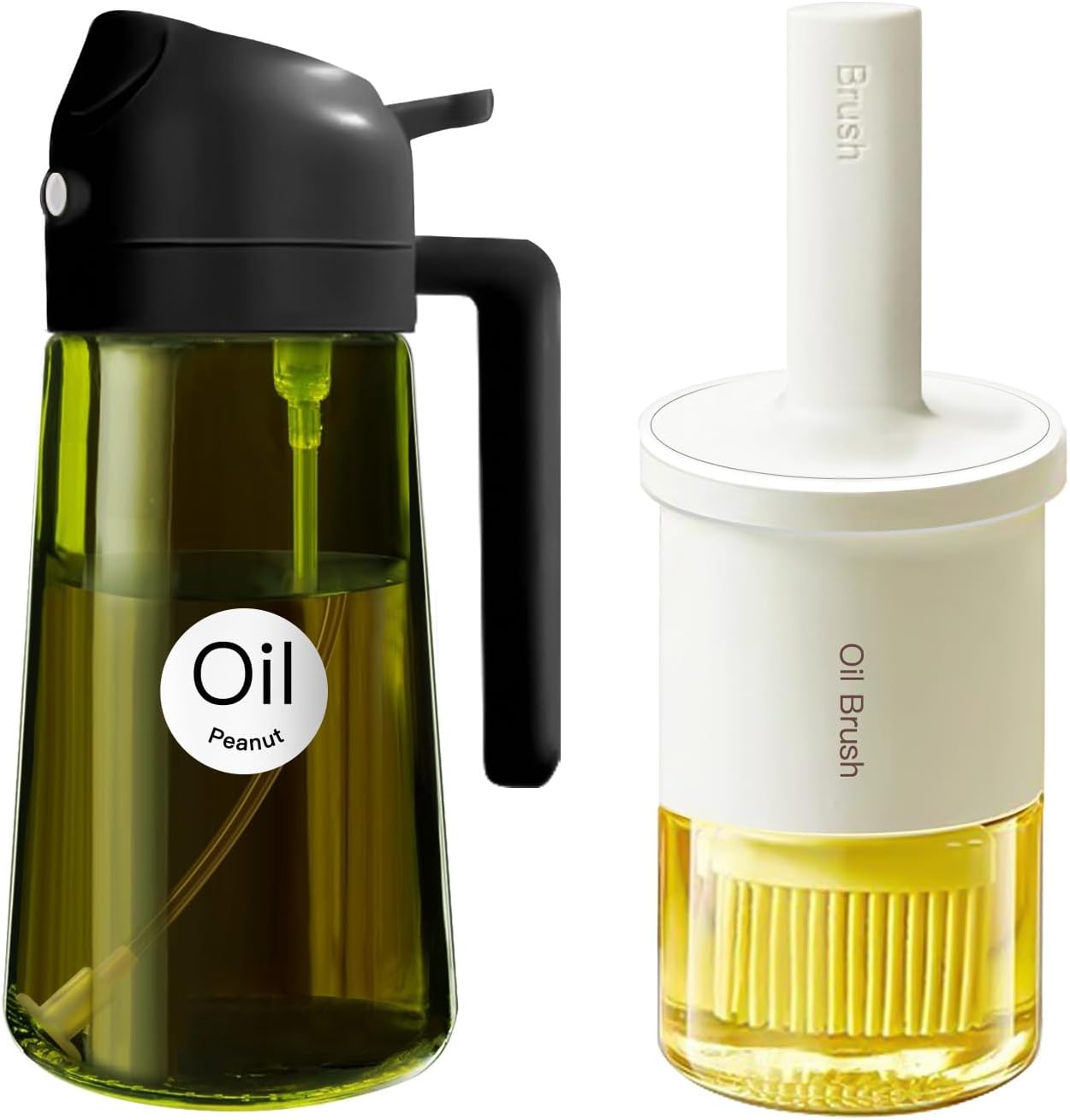 YARRAMATE Oil Sprayer & Dispenser Set - 16oz Dark Green Sprayer & 300ml Brush Dispenser (Black & White)