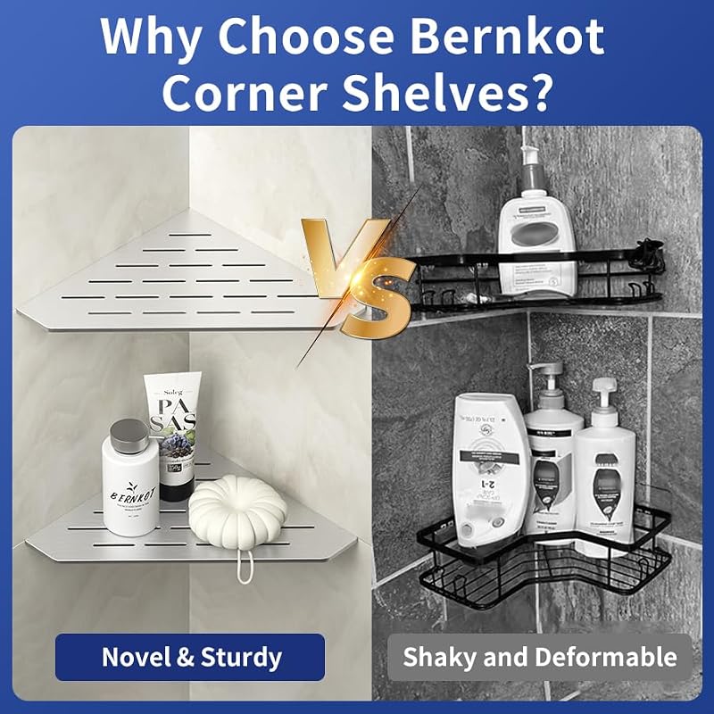 Brushed Stainless Steel Corner Shower Shelf 10-Inch 2-Pack for Tiled Walls