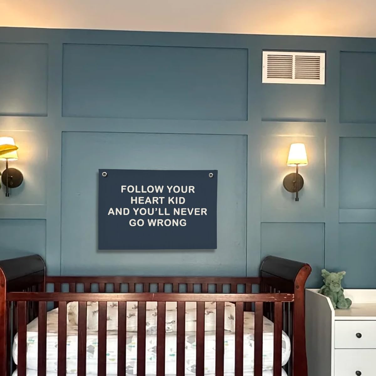 ShowDraven Boy Nursery Decor, Inspirational Wall Decor Hanging Linen Banner, Navy Blue Motivational Wall Flag for Kids Boys Room Playroom Nursery Decor, 20x30 Inch