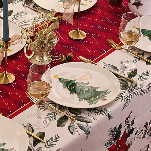 Swuut Christmas Dinner Plate Set of 6 - 10 Inch Bone China Holiday Main Course Plates - Microwave & Dishwasher Safe - Gift for Family & Men Women - Dinner Plate Variation