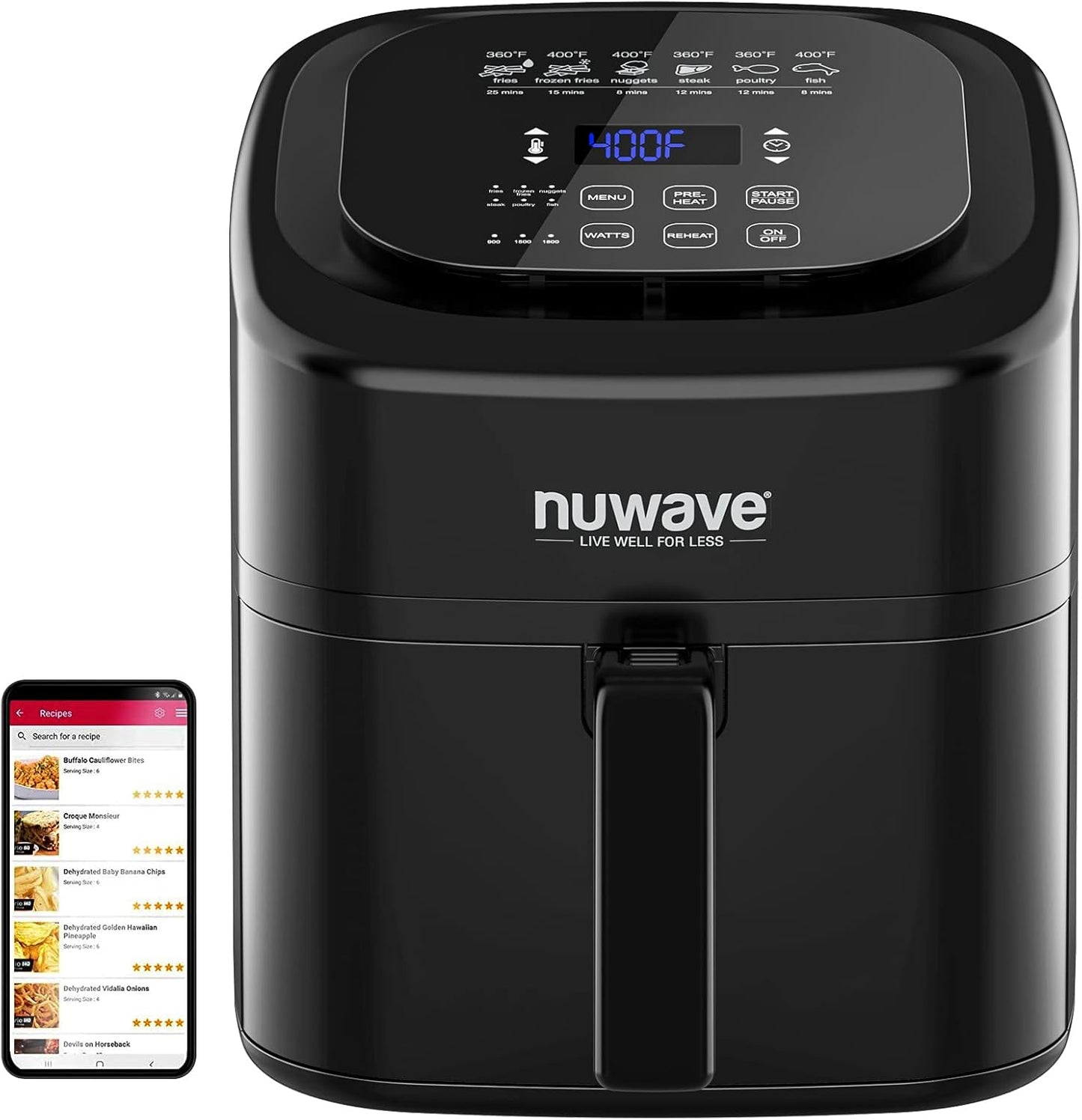 Nuwave Brio 6-Quart Healthy Digital Air Fryer - One-Touch Controls & 6 Preset Functions, Black