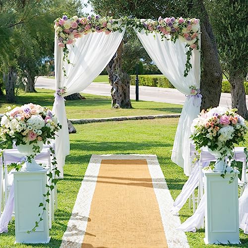 Preboun 3ft x 30ft Burlap Lace Wedding Aisle Runner - Rustic Chic Ceremony Decor