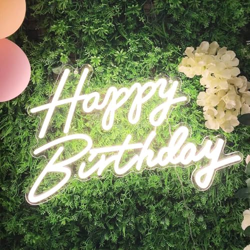 Happy Birthday Neon Sign - Warm White LED Light Up Sign for Party Decor 22.4x13.8"