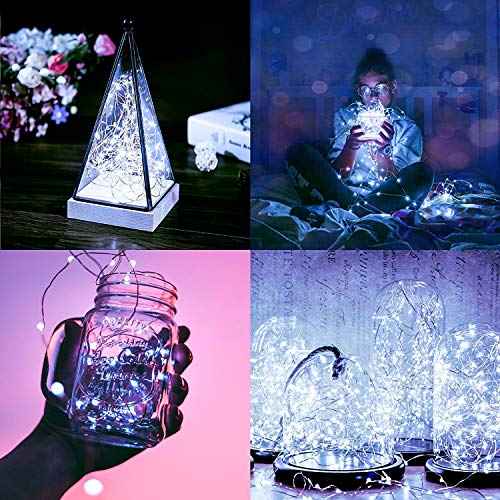ANJAYLIA 4 Pack Fairy Lights, 10ft 30 LED String Lights Battery Operated Waterproof Cool White Moon Lights on Silver Wire Firefly Lights for DIY, Home Decor, Party