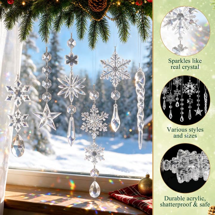 GuassLee 20 Pack Clear Acrylic Snowflake Christmas Ornaments - Winter Wonderland Decorations