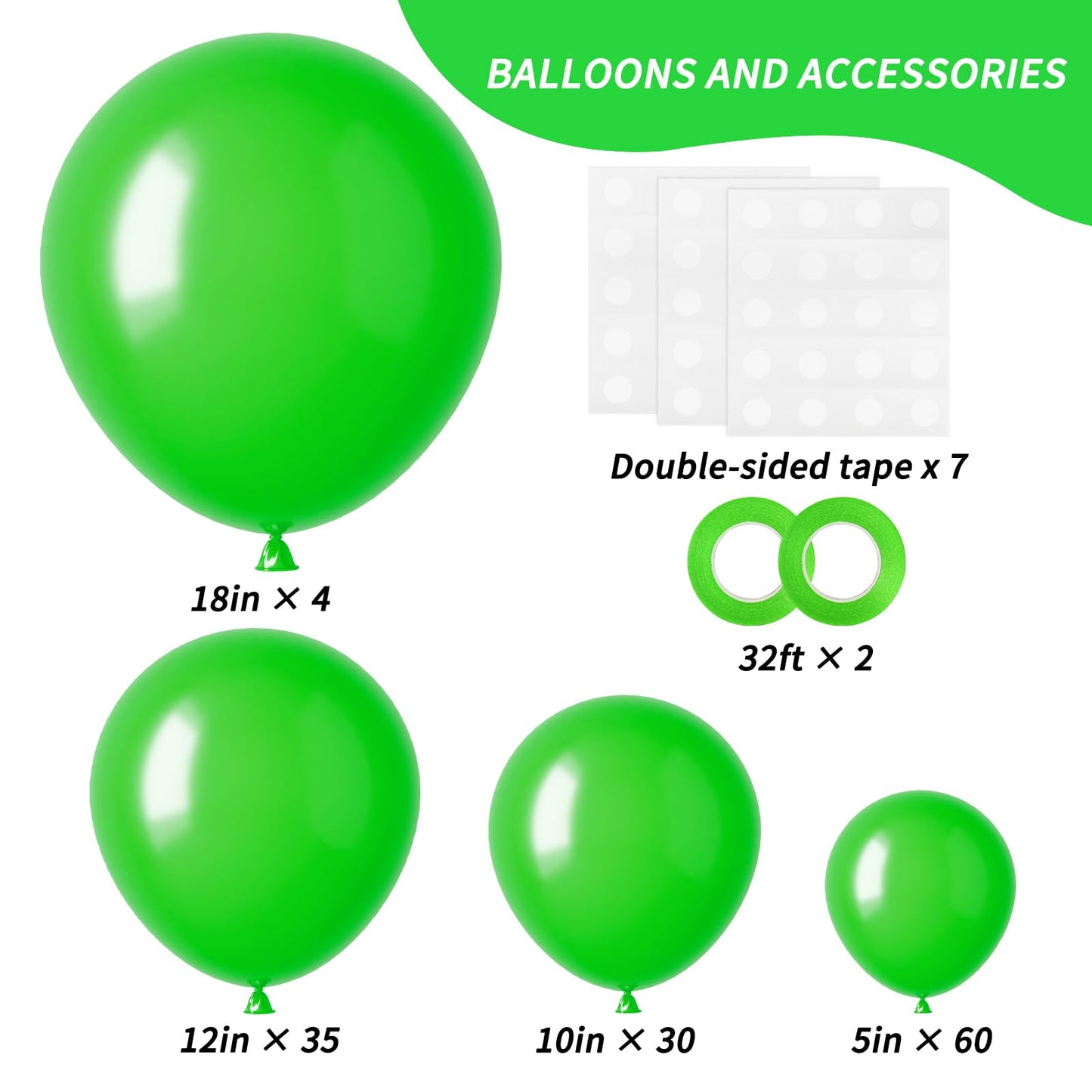 RUBFAC 129pcs Green Balloons Different Sizes 18 12 10 5 Inch Green Latex Christmas Balloon Garland Arch for Masquerade Party Decorations Birthday Baby Shower Wedding Party Supplies