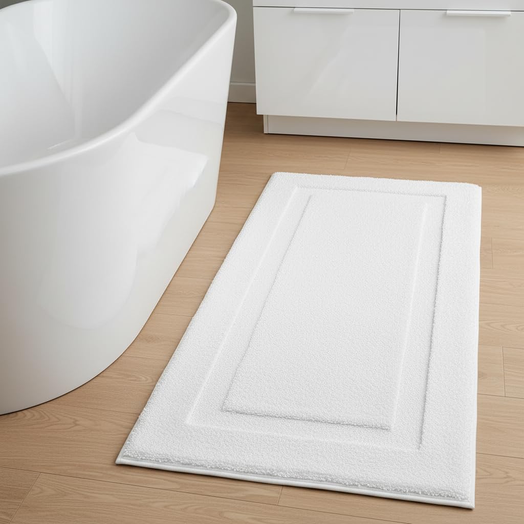 SHACOS Super Soft Bathroom Runner Rugs 20x47 inch Non Slip Washable Bath Rugs for Bathroom Tub Shower Bath Mats Floor Mats Decor Accessories, White 1'8" x 3'11"