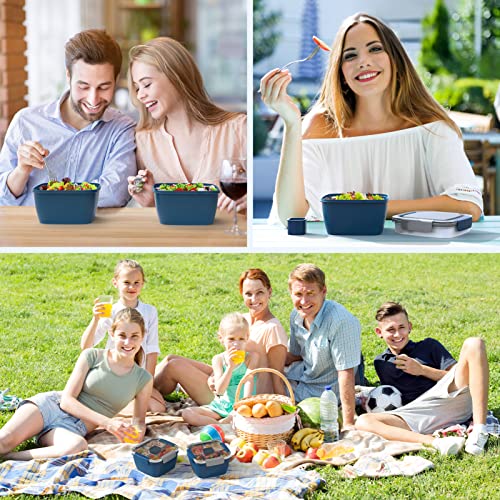 Cherrysea Salad Lunch Container, 52oz Salad Bowls with 3 Compartments Tray,Leak Proof Lunch Box with Fork for Men,Women BPA-Free Snack Container with Sauce Container for Dressings-Blue
