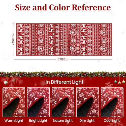Miukiki Red 2' x 6' Washable Christmas Runner Rug Non Slip Kitchen Decor