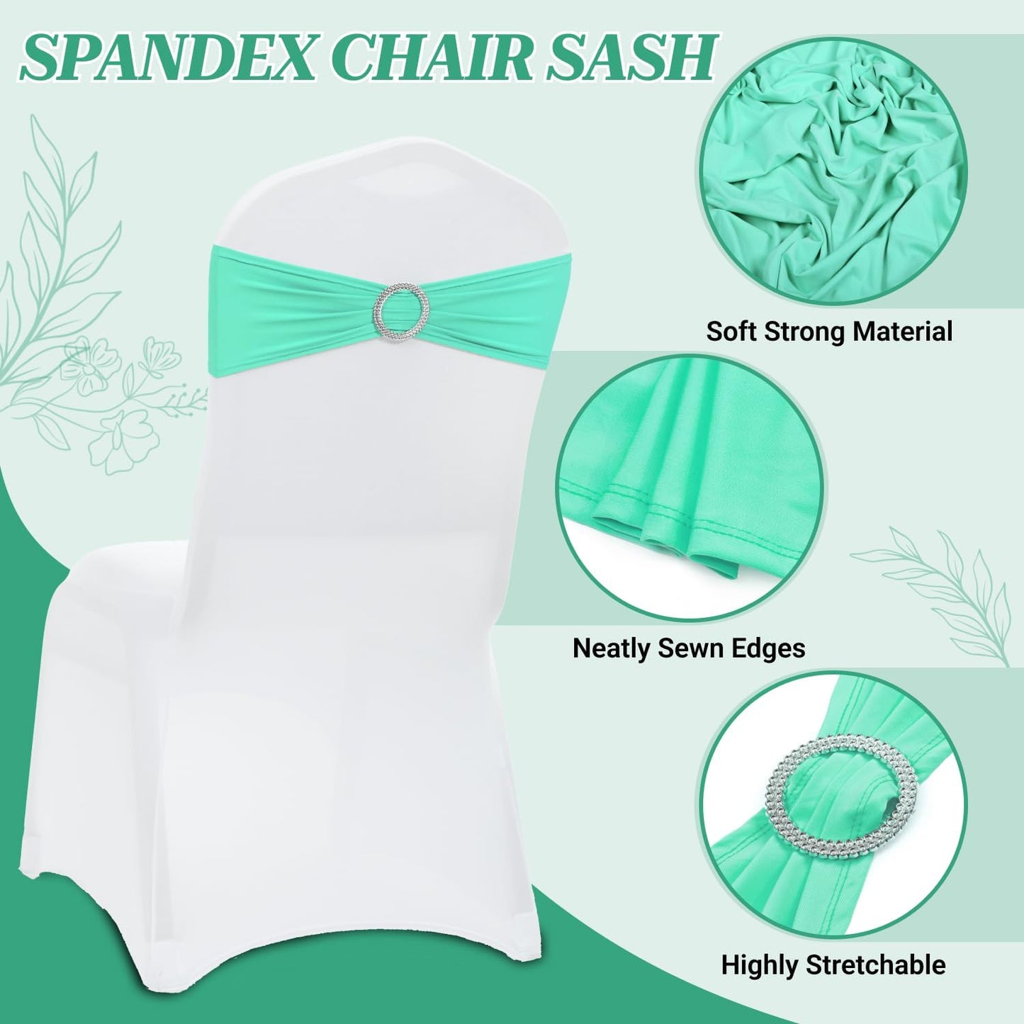MDS Spandex Chair Sashes - Universal Fit Elastic Stretch Bands with Buckle Slider Bow | Sea Green, Pack of 150