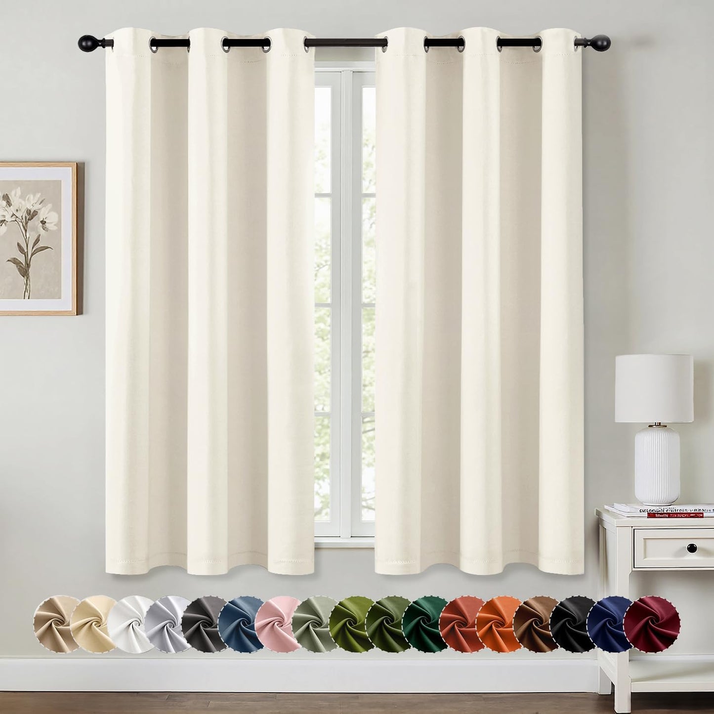 MIULEE Birch Blackout Curtains - Thermal Insulated Room Darkening Drapes | 63-Inch Length, 2 Panels