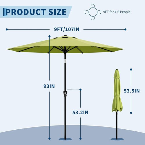 GarveeLife 9FT Outdoor Patio Umbrella - Waterproof UV Protection with Push Button Tilt & Crank | Fruit Green