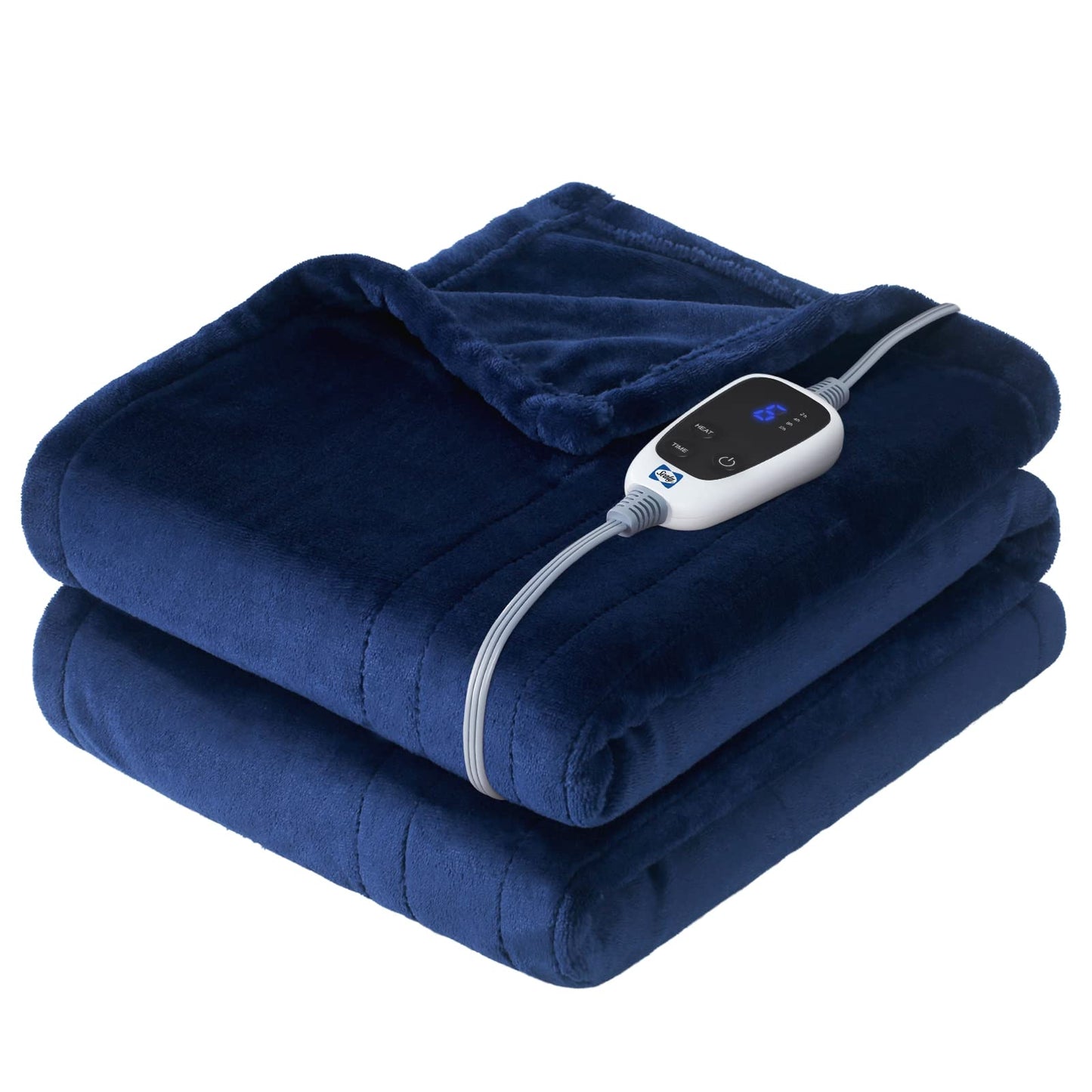 Sealy Electric Blanket Throw, Soft Flannel Heated Blanket with 6 Heat Settings & 2-10 Hours Auto Shut Off, Fast Heating & Machine Washable, 50x60 Inch, Navy