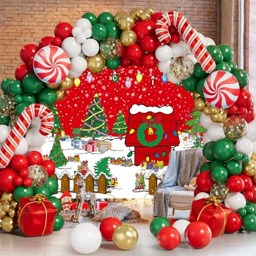 CINRAY Red 7x5FT Comic Christmas House Backdrop - Winter Snow Night Photo Background