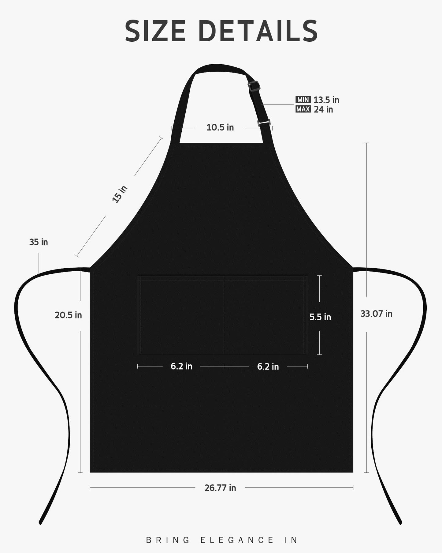Syntus Chef Apron for Men Women Kitchen Cooking Apron with Pockets, Adjustable Bib Aprons Stain Resistant, 1 Pack Black