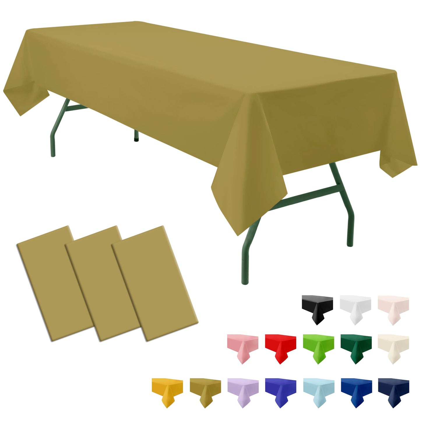 PartiPallete 3-Pack Premium Plastic Gold Tablecloth Disposable 54" x 108" Rectangle Table Cover Party PEVA Golden Table Cloths for Fall Parties Harvest Graduations Anniversary Thanksgivings Events