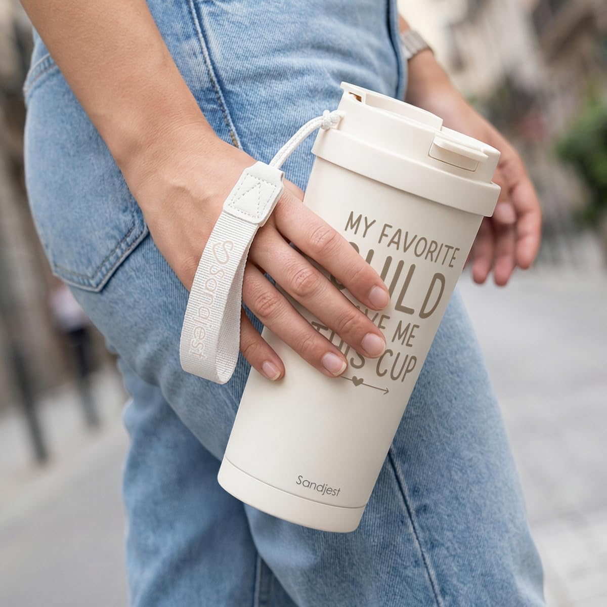 Mom Gift from Son Daughter, Stainless Steel 2-in-1 Lid Coffee Tumbler 18 oz, My Favorite Child Gave Me This Cup Insulated Travel Mug for Women Mother Mama, Gift Idea for Birthday Christmas Mothers Day