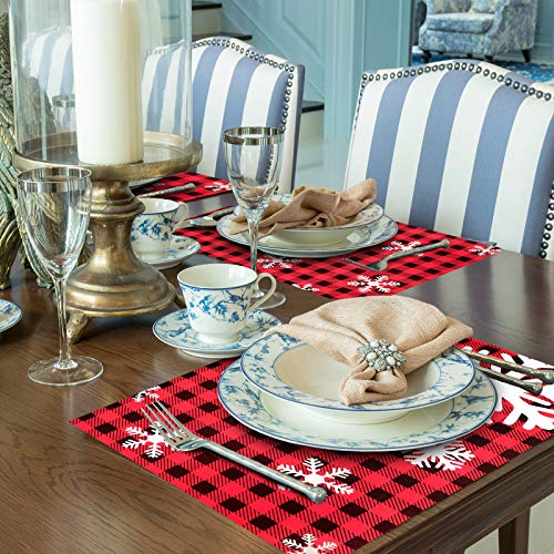 Patelai Red Buffalo Plaid Christmas Paper Placemats - 24 Disposable Holiday Table Mats