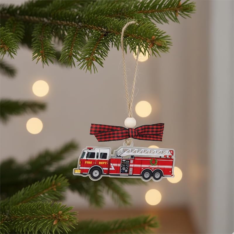 Fire Truck Ornament (Firefighter) – Couple Fox, 3.15in Acrylic Christmas Gift