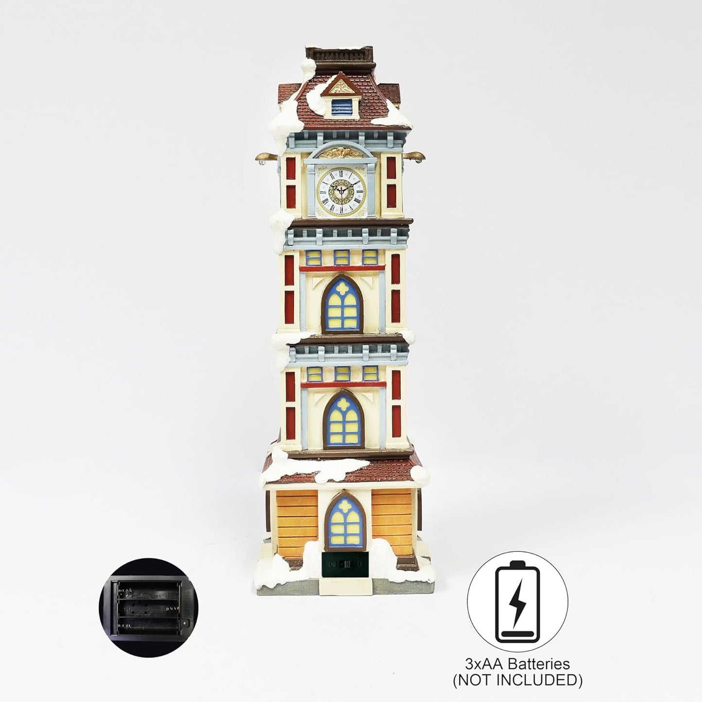 Moments In Time Lighted Christmas Clock Tower - 14.5” Hand-Painted Polyresin Village Décor | Elegant Holiday Gift