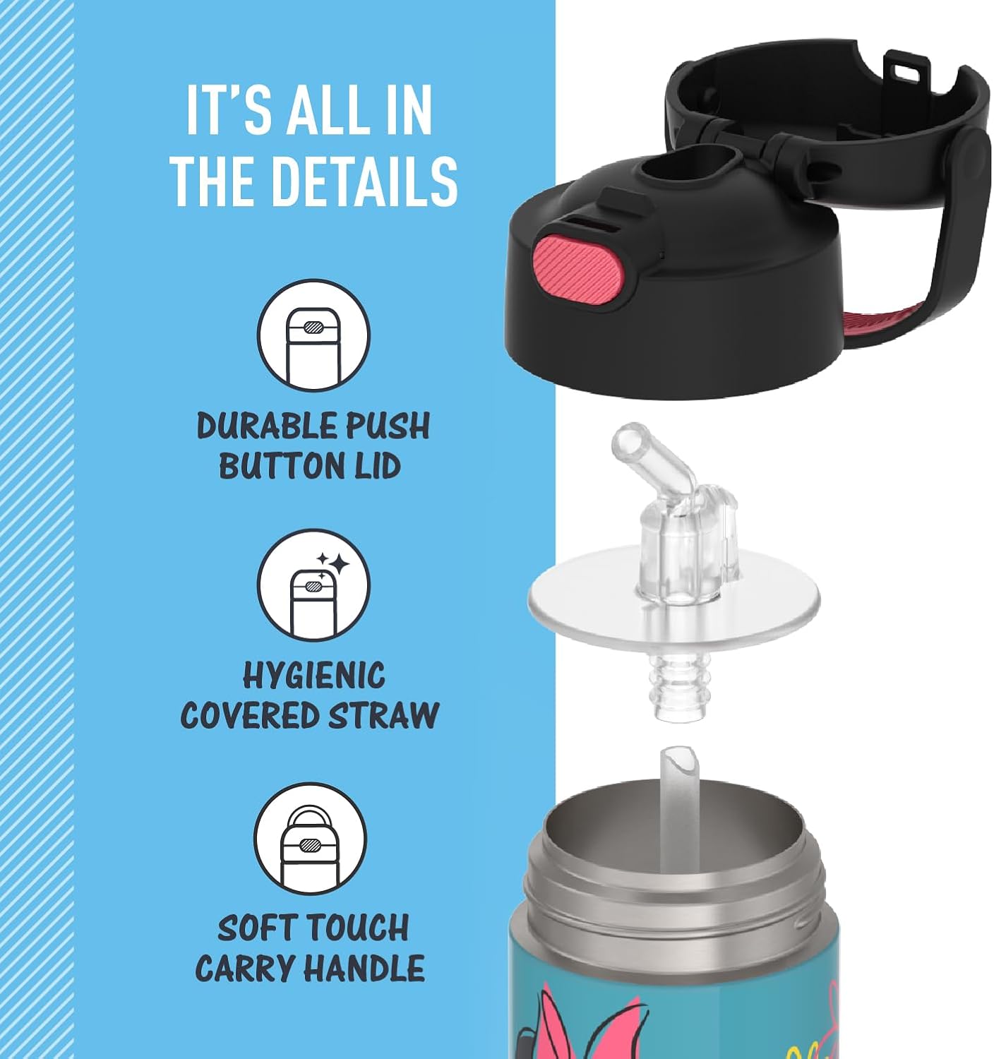 THERMOS FUNTAINER Water Bottle - 12 Ounce Stainless Steel Vacuum Insulated with Straw | Minnie Mouse Design