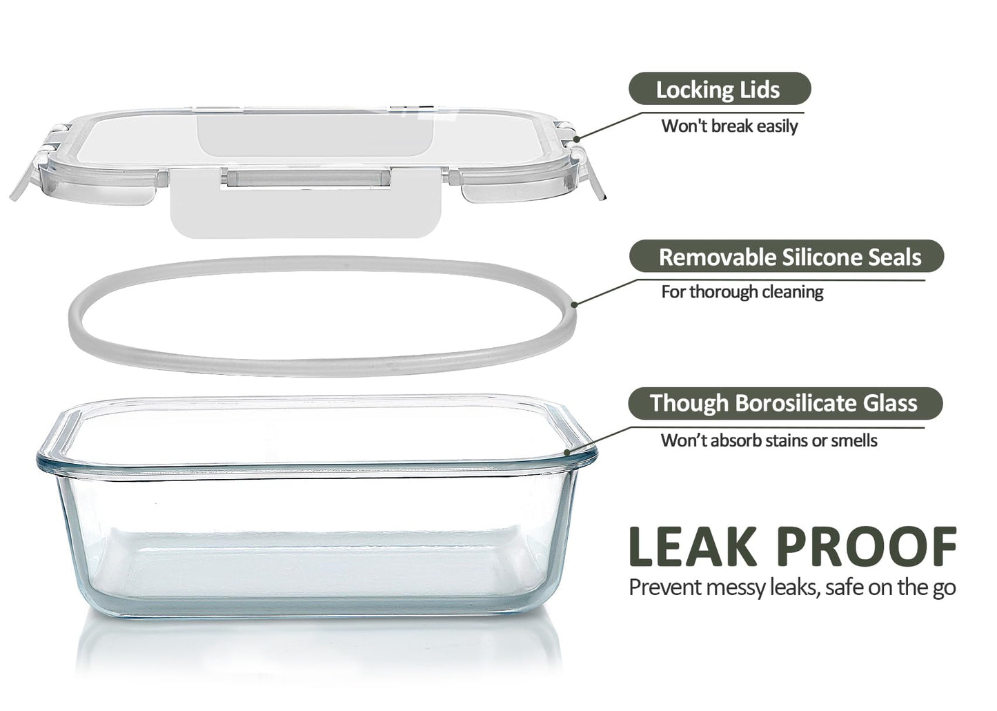[80 oz & 36 oz]Extra Large Glass Food Storage/Baking Containers Set with Lids, 2 Pack 80 oz(10 cup)&2 Pack 36 oz (4.5 cup)Airtight Glass Container,Microwave,Oven,Freezer and Dishwasher, White