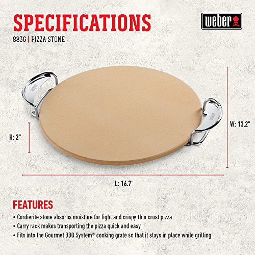 Weber Gourmet BBQ Pizza Stone with Carry Rack 16.7" for Grill & Oven