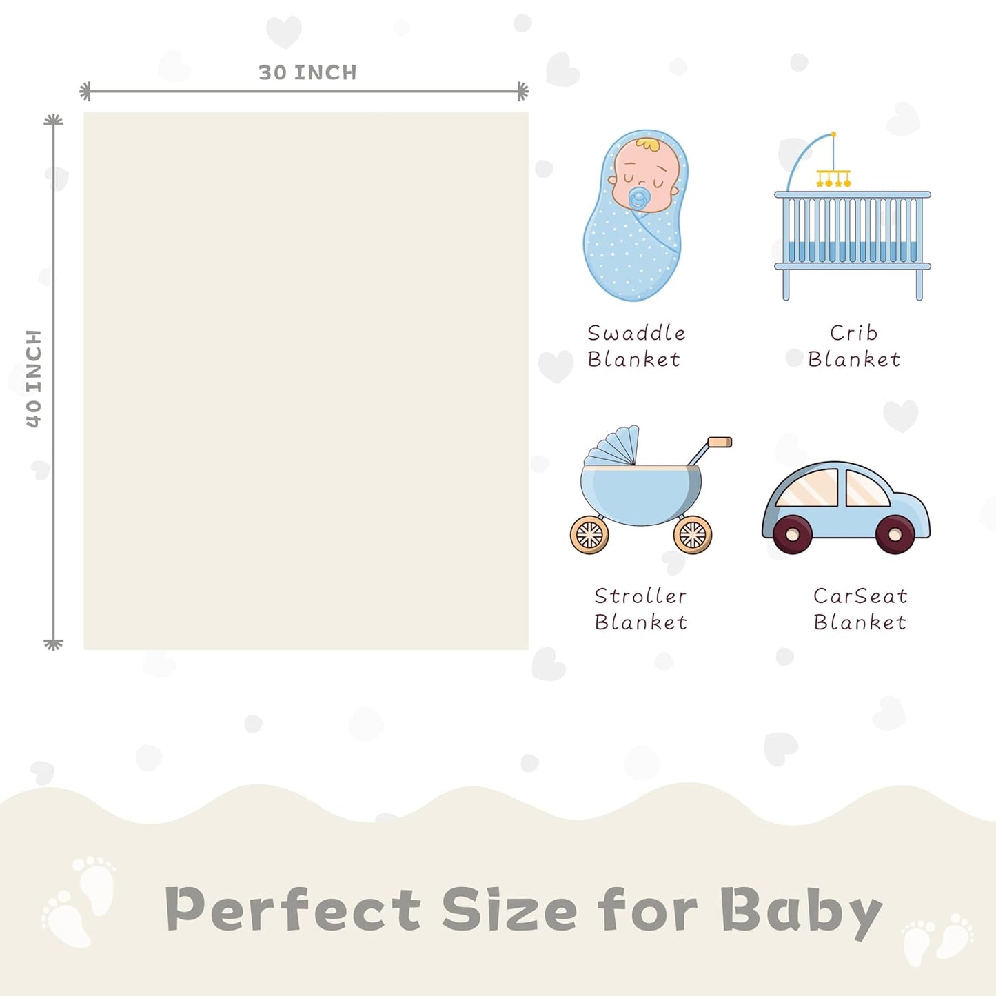 Yurhap Fleece Baby Blanket - Ultra Soft Heart Checkered Design | Cozy 30”×40” Infant Receiving Blanket (Cream)