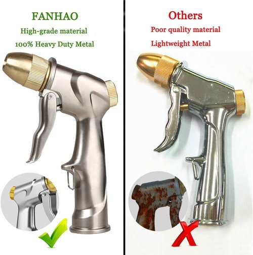 FANHAO Heavy Duty Metal Garden Hose Nozzle Sprayer - 4 High Pressure Modes for Efficient Watering