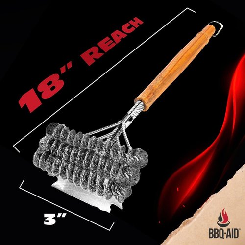 BBQ-AID Grill Brush - Bristle-Free 18" Stainless Steel Cleaner for Safe Outdoor Grilling | Essential Grill Accessory