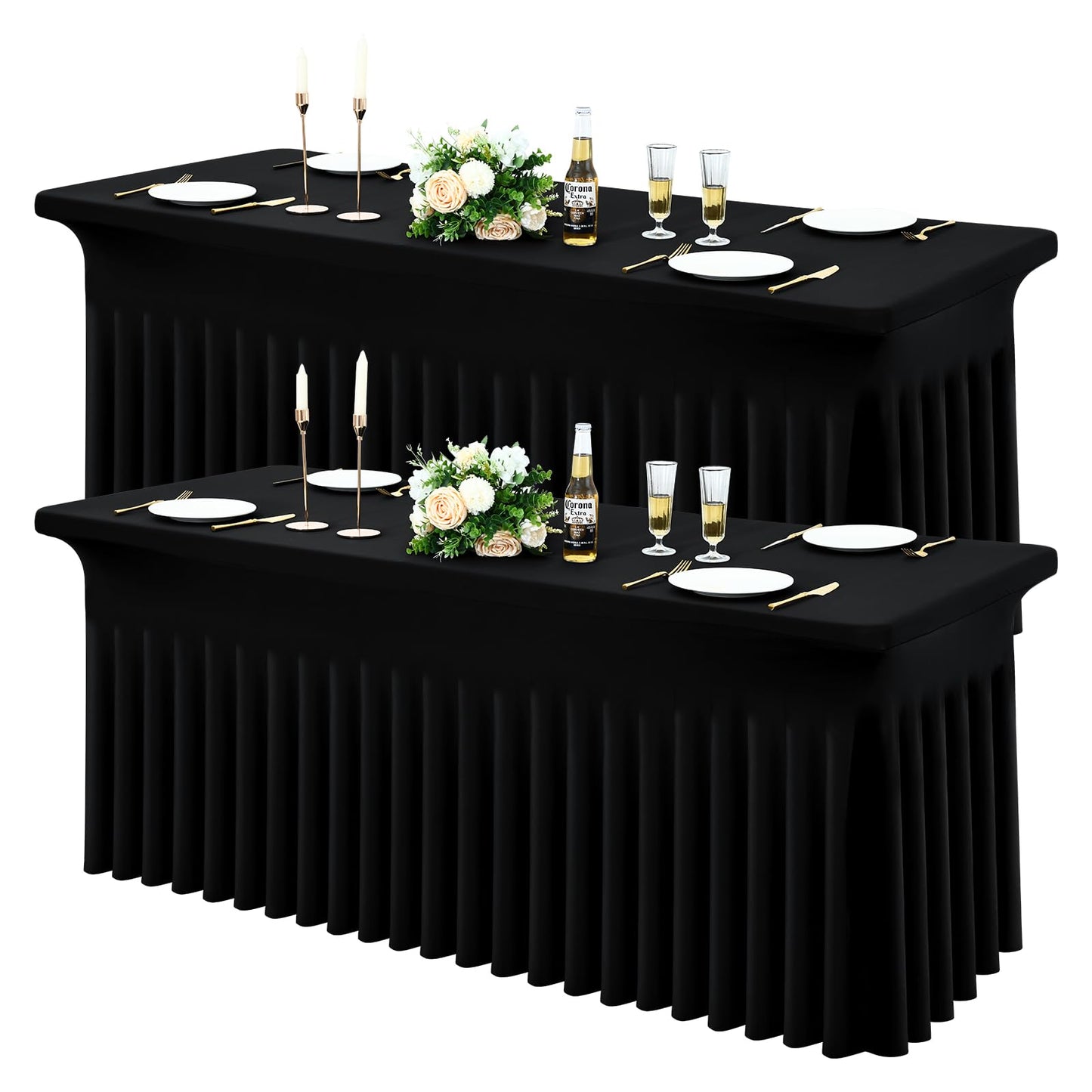 Moosfor Spandex Fitted 6FT Rectangle Tablecloth 2 Pack, Elastic Stretch Wrinkle Resistant Table Skirt, Washable Reusable Table Cover for Wedding, Banquet, Party, Events (Black, 72Lx30Wx30H Inch)