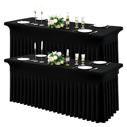 Moosfor Spandex Fitted 6FT Rectangle Tablecloth 2 Pack, Elastic Stretch Wrinkle Resistant Table Skirt, Washable Reusable Table Cover for Wedding, Banquet, Party, Events (Black, 72Lx30Wx30H Inch)