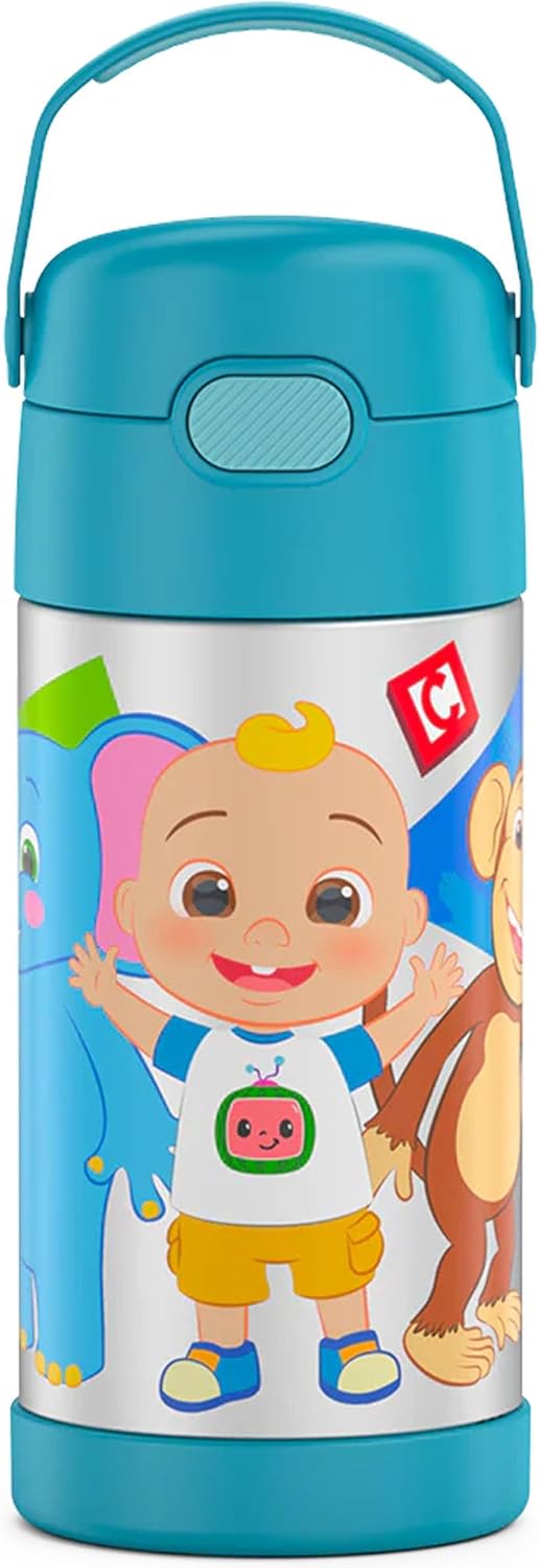 THERMOS FUNTAINER Water Bottle - 12 Ounce Kids Stainless Steel Vacuum Insulated with Straw | Cocomelon Design