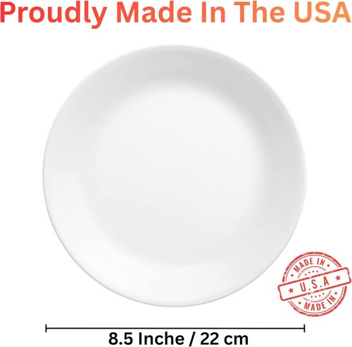 Corelle 8.5-Inch Lunch Plates - Set of 6 | Lightweight Vitrelle Glass, Chip & Crack Resistant, White