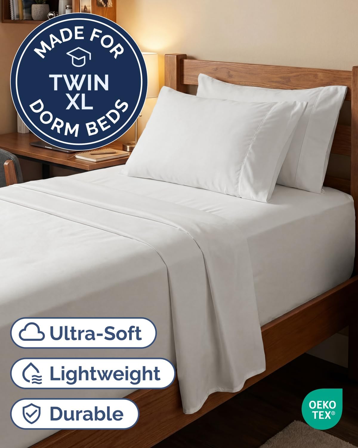 Skiennix Extra Deep Twin XL Sheet Set | 4-Piece Breathable Cooling Bedding - Soft, Wrinkle-Free Antique White