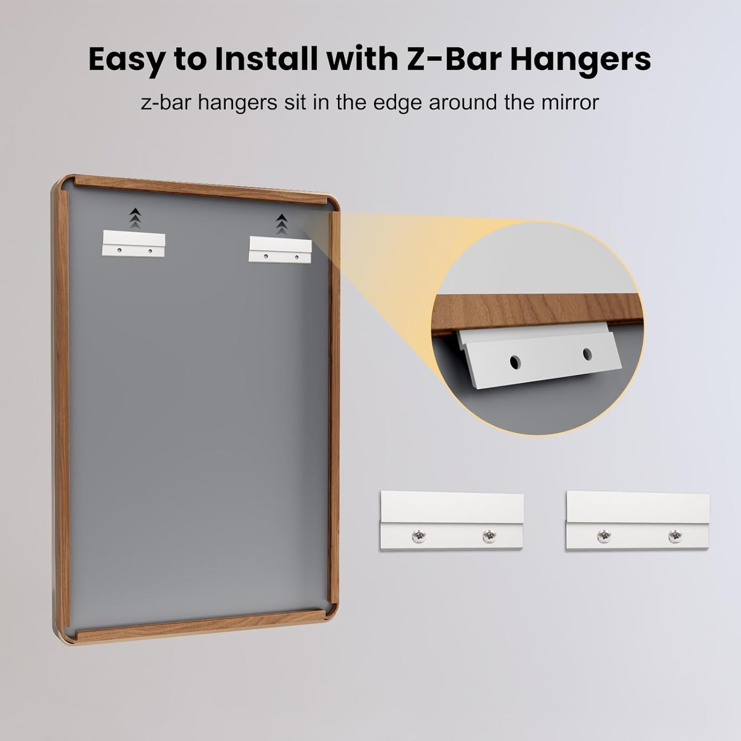 LOAAO Bathroom Mirror - 24x36 Inch Rounded Rectangle with Wood Grain Metal Frame | Anti-Rust, Versatile Hanging Options