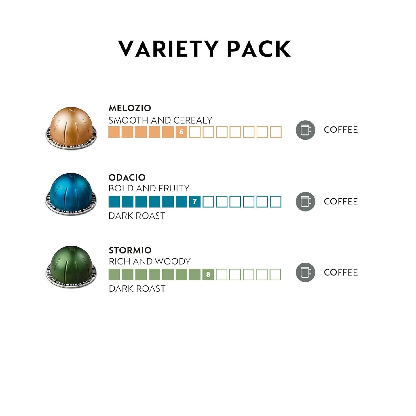 Nespresso Capsules Vertuo - Variety Pack of Medium & Dark Roast Coffee Pods | 30 Count, Brews 7.8 oz