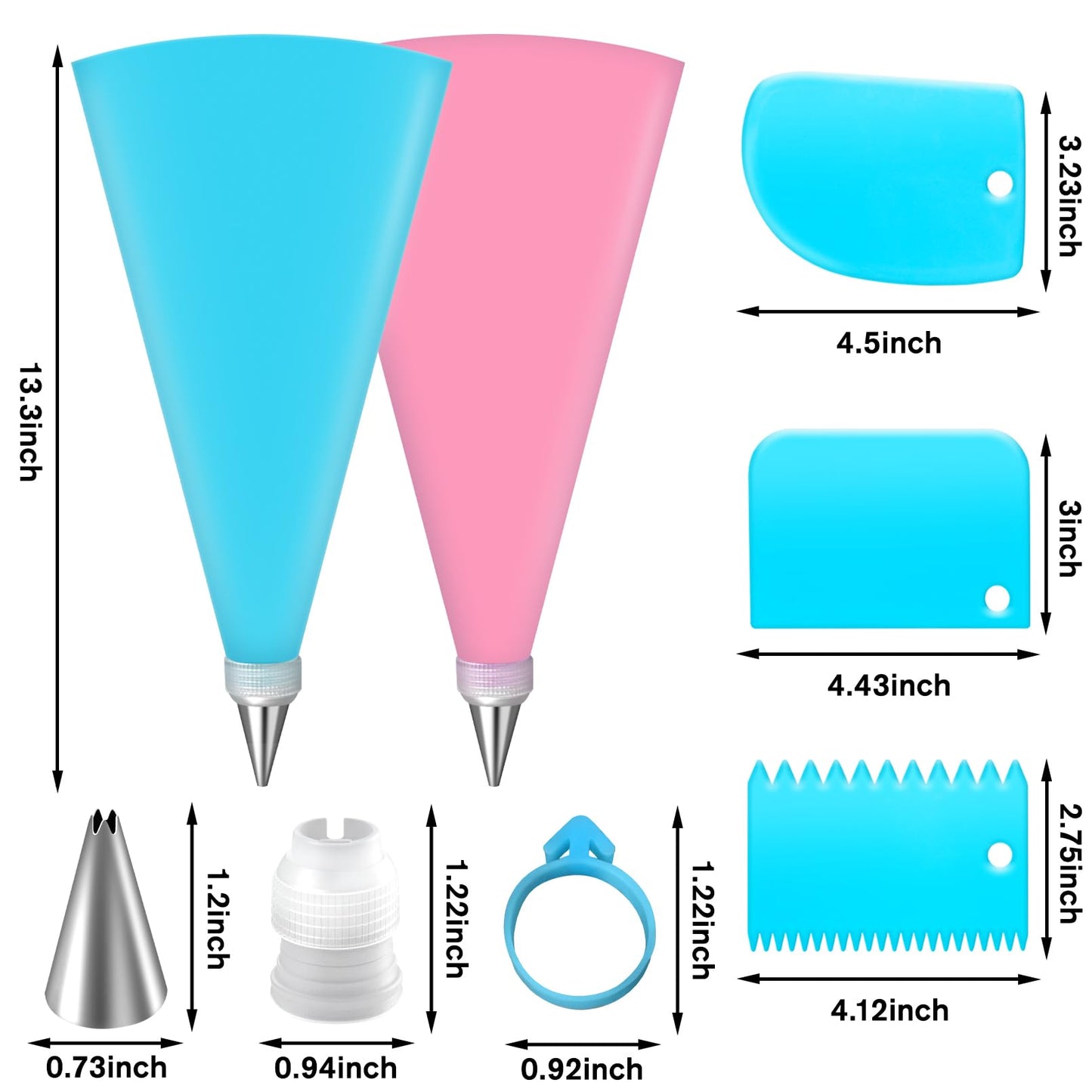 lonllidin Piping Bag and Tips Set,Reusable Pastry Bag,Baking Piping Set,Including 24 Piping Tips,4 Piping Bags,4 Couplers,4 Bag Ties and 6 Cake Scrapers for Baking Cake Decorating