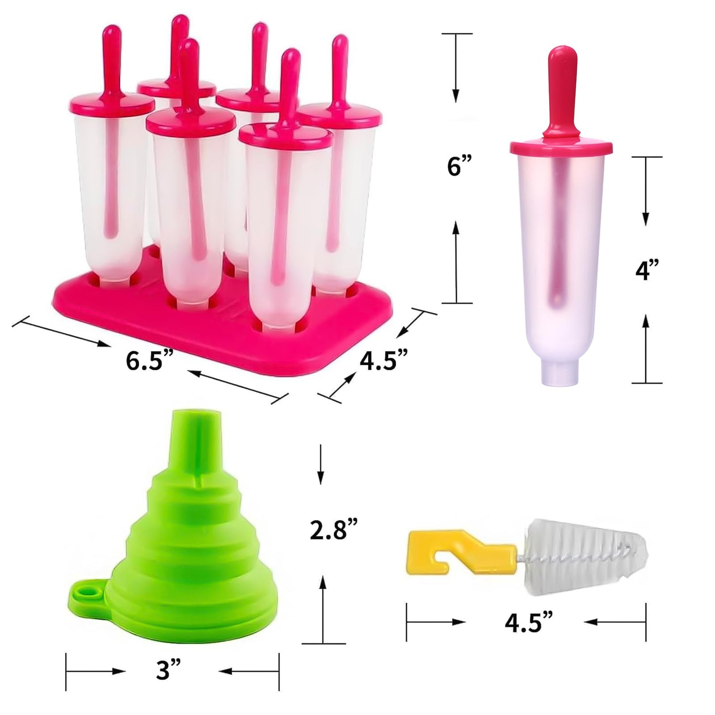 Popsicle Molds 3 Sets Ice Pop Molds Ice Pop Maker with Funnel and Brush, 3 Colors, Reusable Easy Release Ice Pop Maker, Popsicle Mould Frozen Ice Popsicle Maker