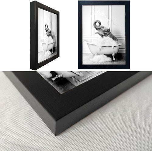 Framed Bathroom Art - Elephant in Bathtub Canvas Print | Funny Black and White Decor