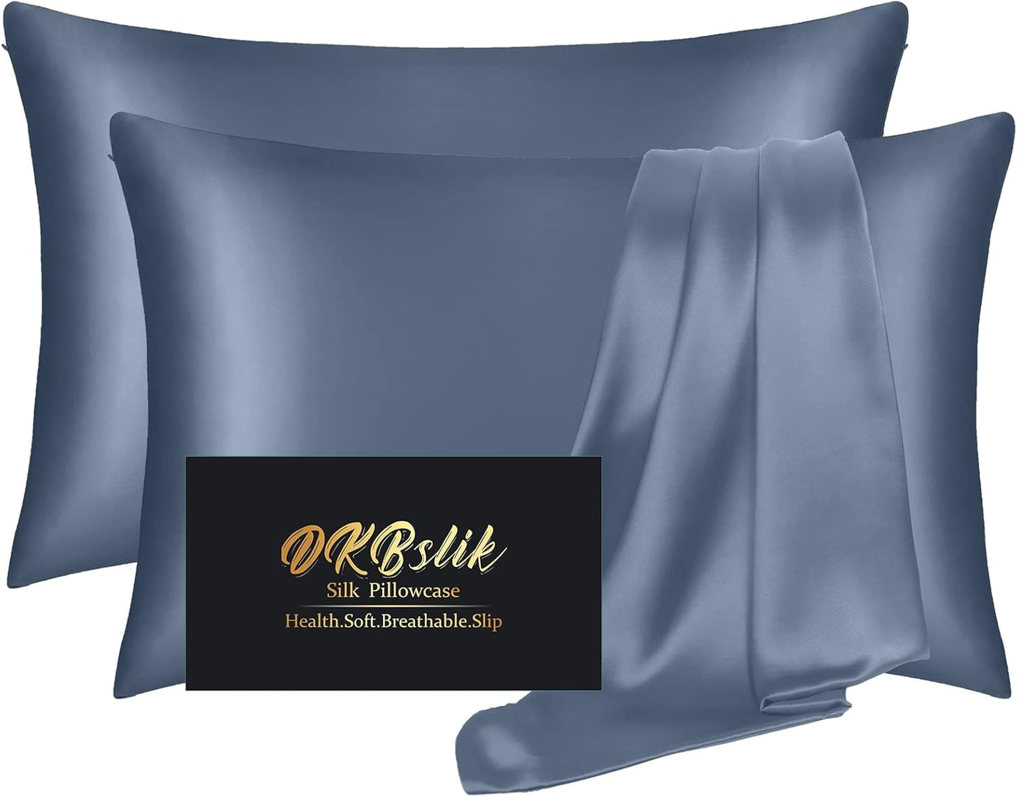 Mulberry Silk Pillowcase Set by [Brand Name] - Anti-Acne & Hair Care | King Size, Ash Blue, 2 Pack