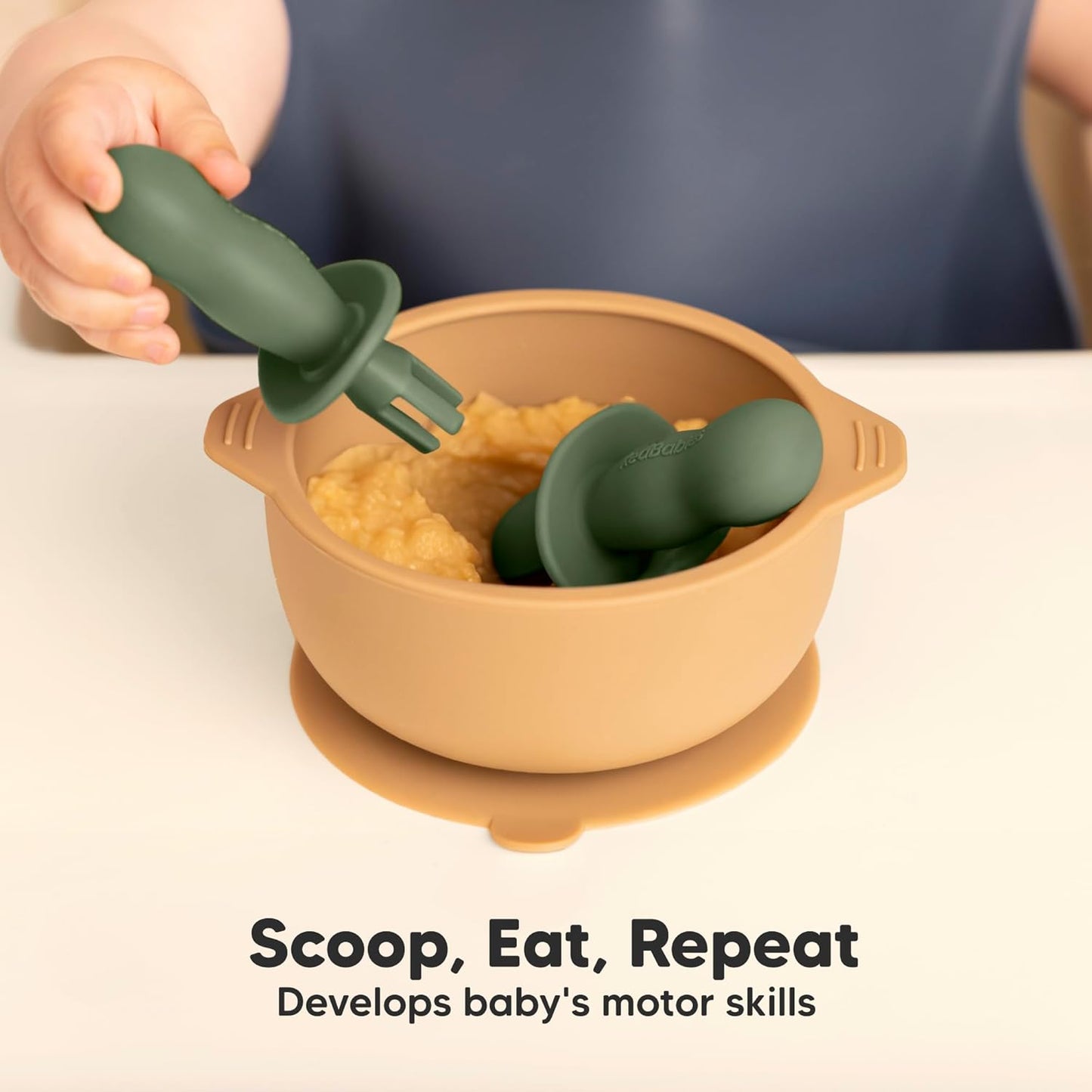 KeaBabies Silicone Baby Spoons & Forks Set - 4-Pack Utensils for Baby Led Weaning, BPA-Free (Slate)