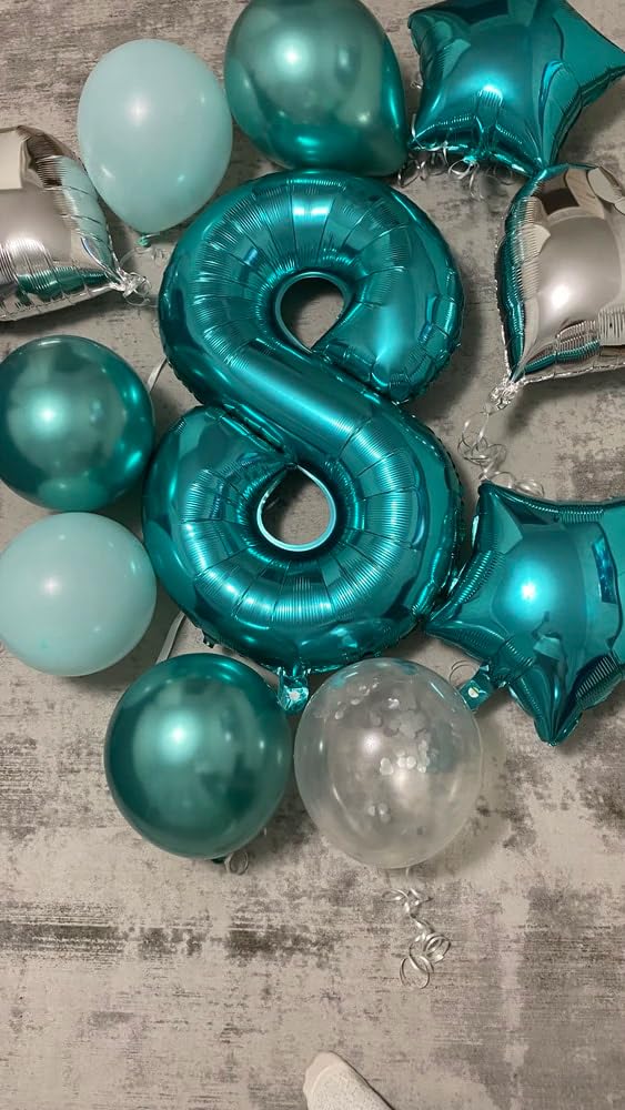 Teal Blue 4 Balloon, Number Balloons 40 Inch, 4th Birthday Decorations for Girls Four Large Numbers for Party Decor, Number 4 Balloon
