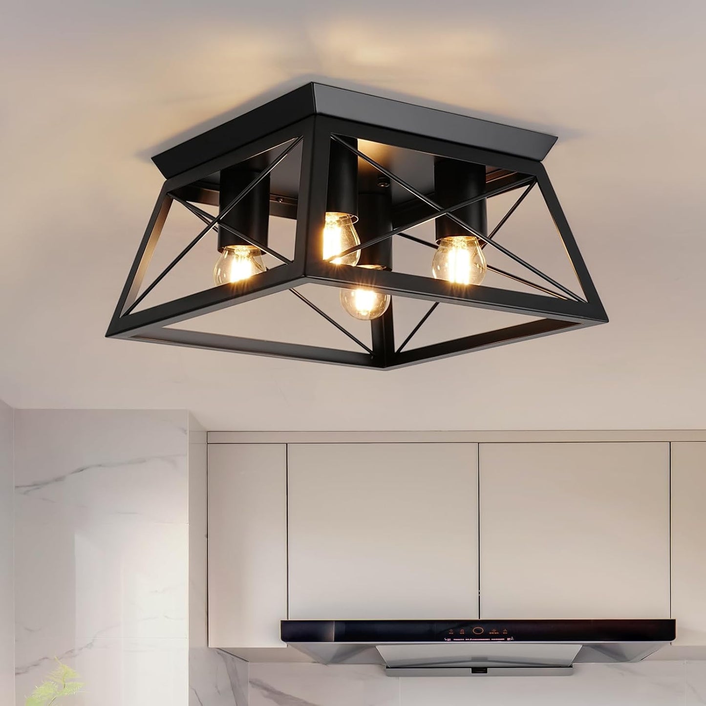Farmhouse Flush Mount Ceiling Light Oak White Ceiling Light Fixtures 2-Light Industrial Vintage Metal-Framed Ceiling Lighting for Hallway Foyer Kitchen Dining Room Bedroom Living Room Laundry