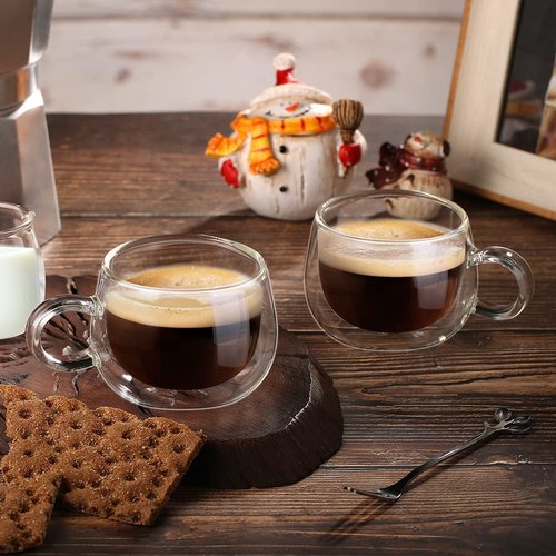 glastal German Quality 4 Oz Insulated Double Wall Glass Espresso Cups, Espresso Coffee Cups, Double Espresso Cups, Demitasse Cups, Espresso Mug, 120 ml (full capacity) Tazas De Cafe Expreso 2 Pack