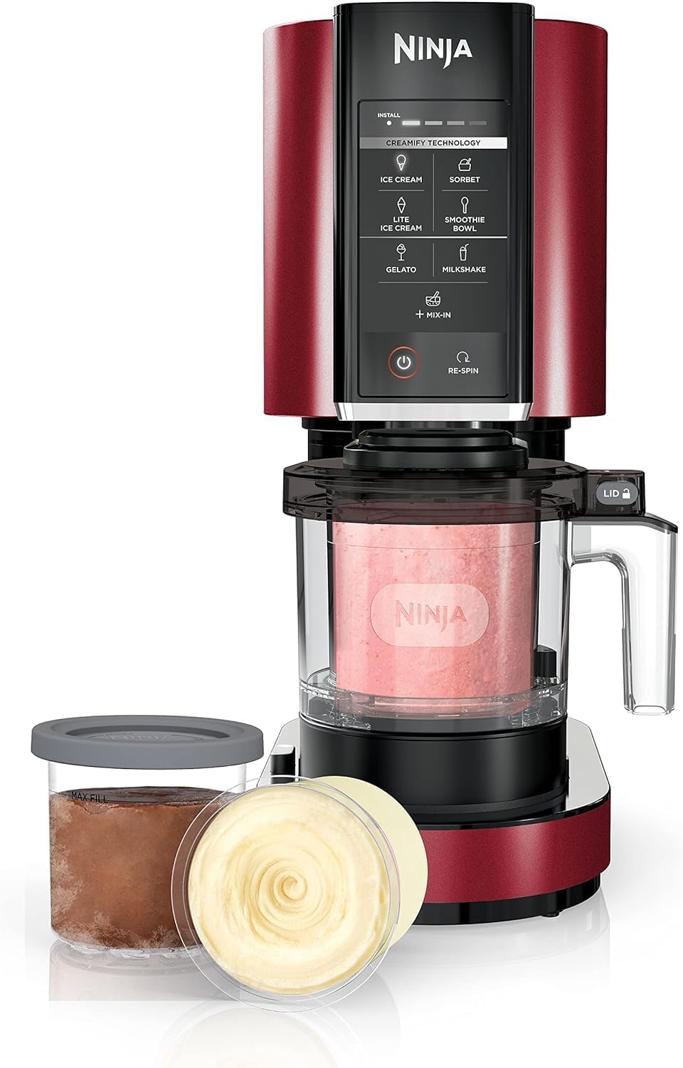 Ninja NC301 CREAMi Ice Cream Maker - 7 One-Touch Programs for Gelato, Milkshake & Sorbet - Red