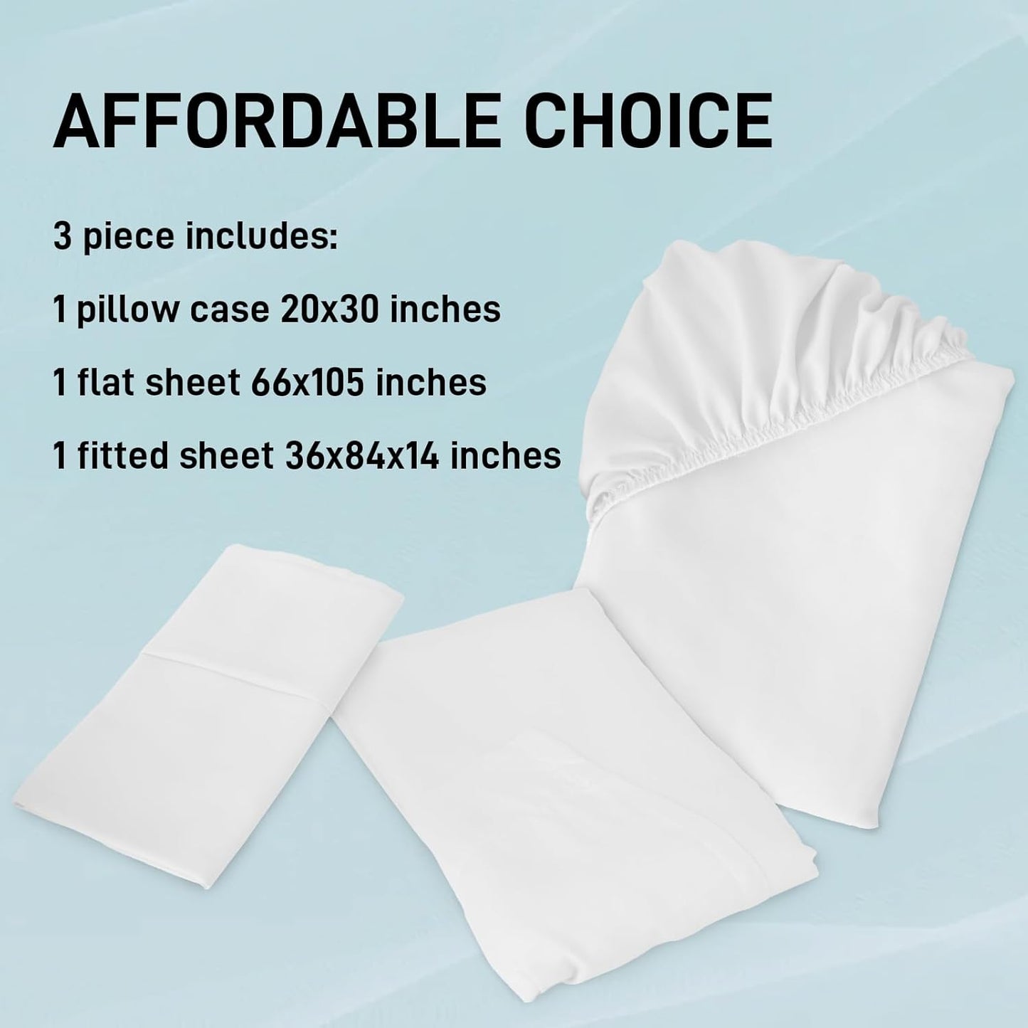 Regine Switzerland Hospital Bed Sheets Set - 3-Piece White Bedding with Fitted Sheet 36"x84"x14"