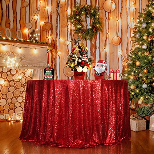 SquarePie Red 72-Inch Round Sequin Tablecloth - Glam Party Linen