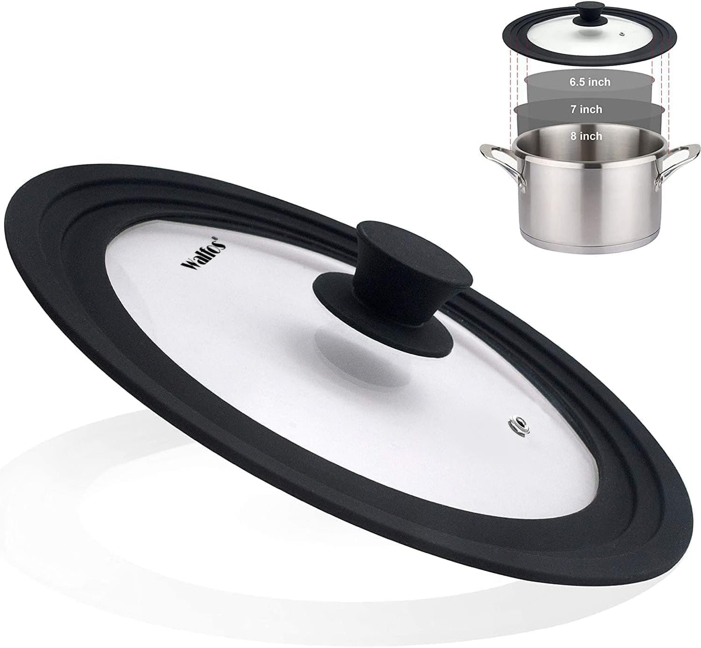 Universal Lid - Tempered Glass Cookware Lid with Heat-Resistant Silicone Rim | Fits 6.5", 7", 8" Pans
